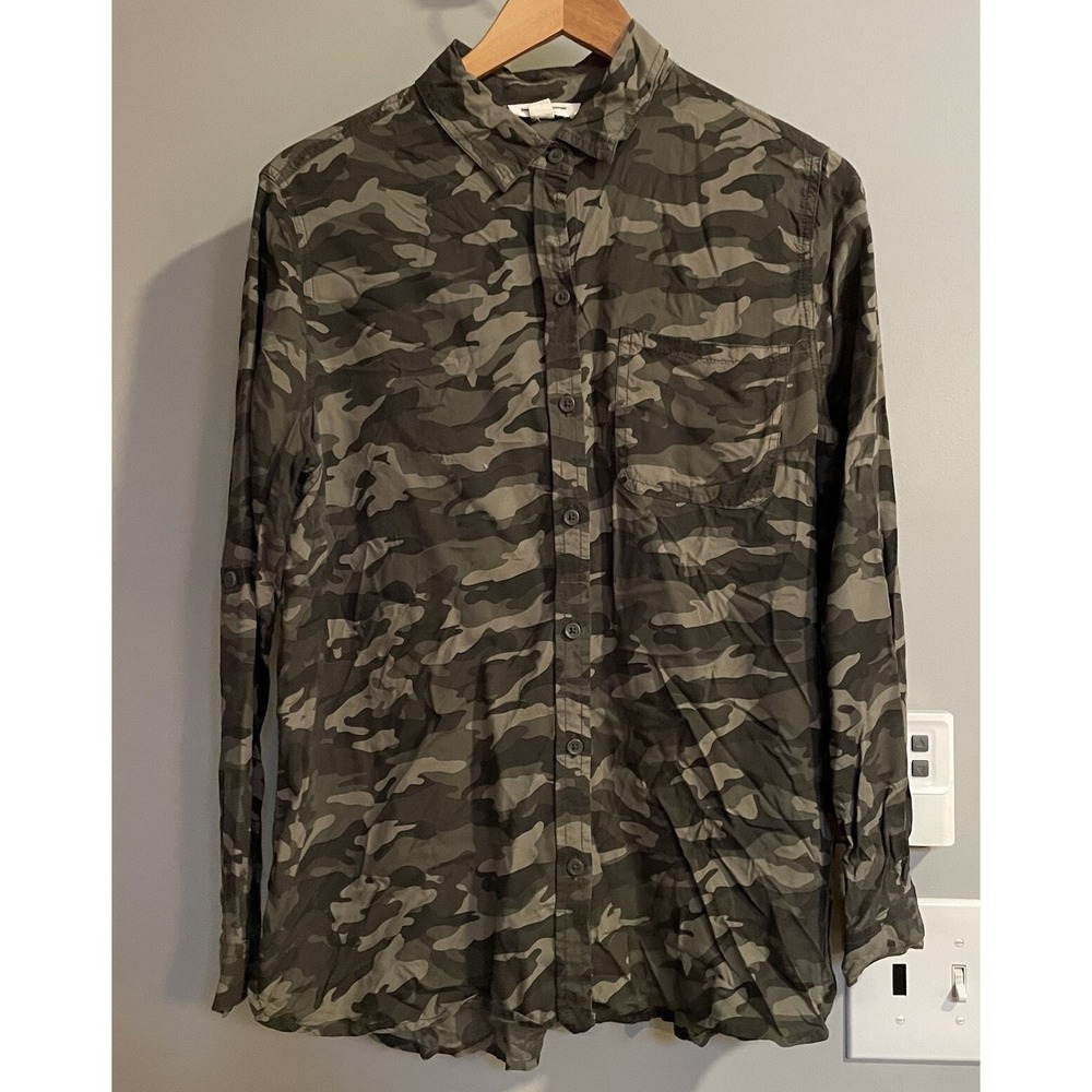 Beach Lunch Lounge Top Camo Button‎ Up Viscose Shirt Womens Medium